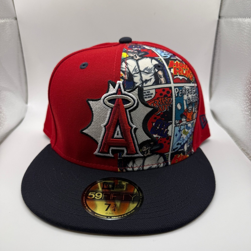 New Era 59FIFTY Los Angeles Angels Comic Book Panel Fitted Hat 7 3/4 Red Navy